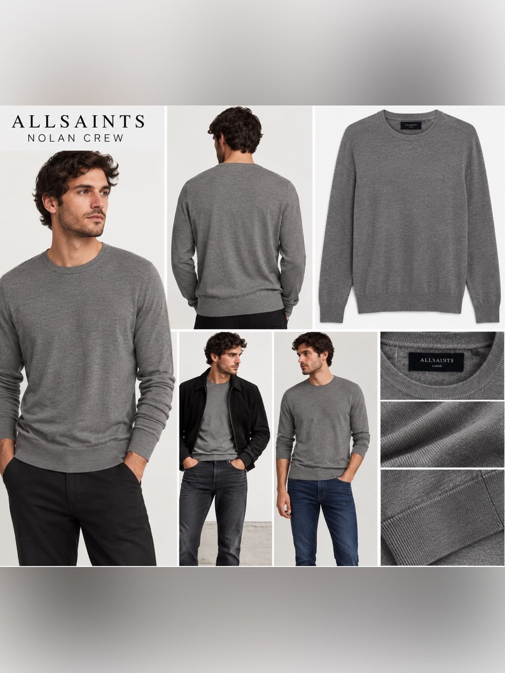 AllSaints Nolan Crew Sweater Gray Crewneck Size Large